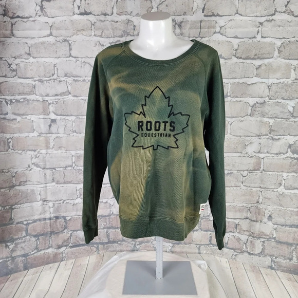 Roots Equestrian Tie Dye Crew Neck Sweatshirt Velveteen Maple Leaf  Logo Green - Picture 3 of 12